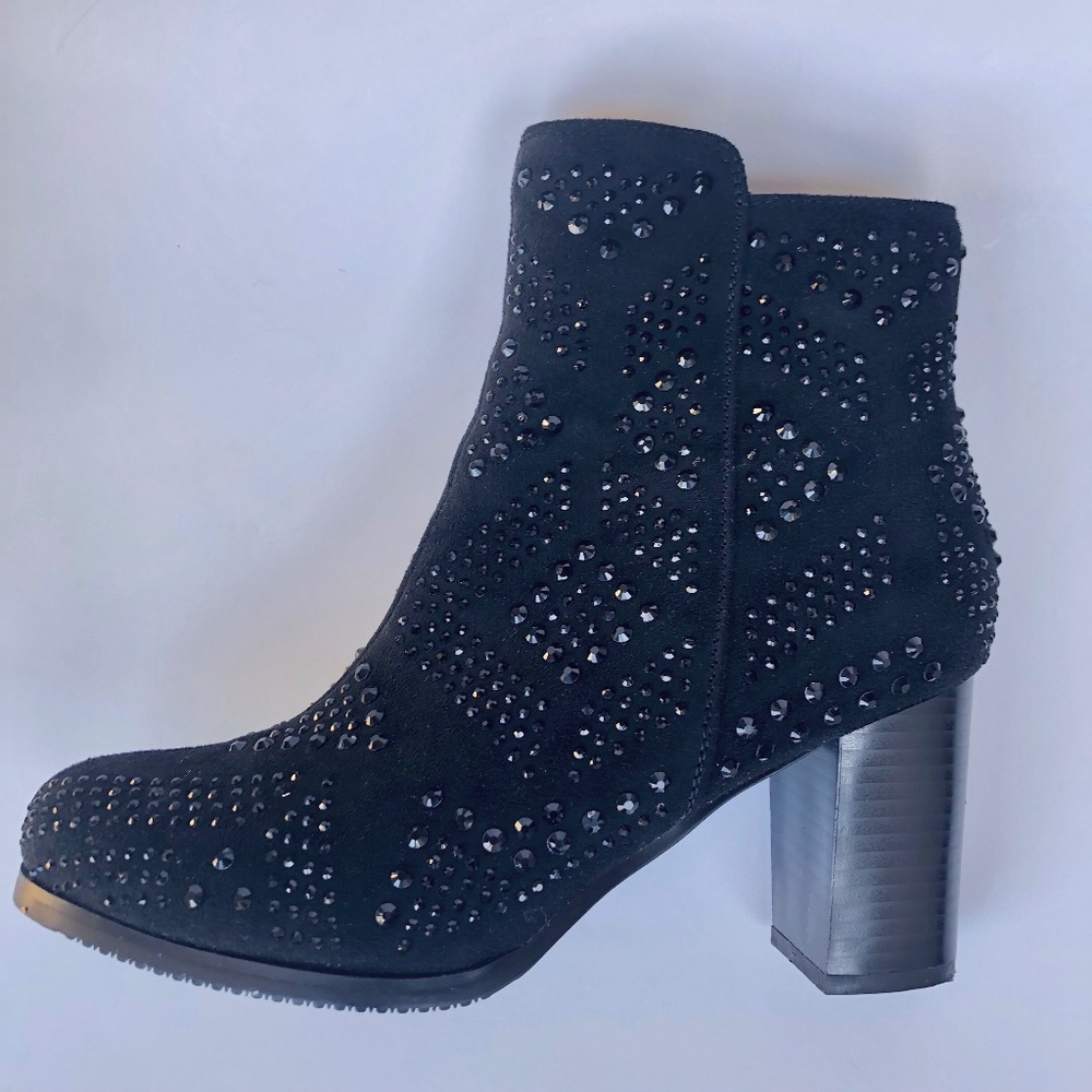 NEW! Azure Black Suede Booties with Black Rhinestones 7.5